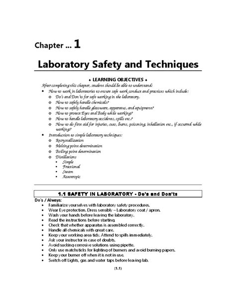Ch. 1 - Laboratory Safety and Techniques - (1) Chapter ... 1 Laboratory ...