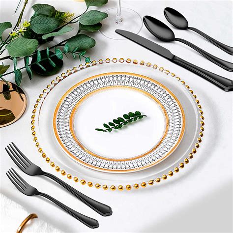 Buy Herogo 30-Piece Black Silverware Set with Scalloped Edge, Stainless ...