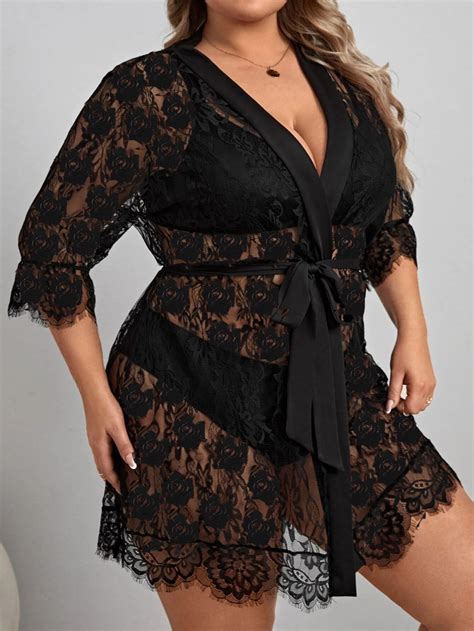 Wholesale Plus Size Erotic Lingerie Flower Lace Mesh Night Robe ...
