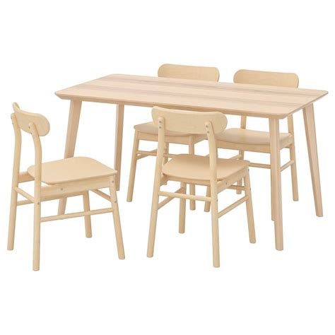 LISABO / RÖNNINGE table and 4 chairs, ash veneer/birch, 140x78 cm (551 ...