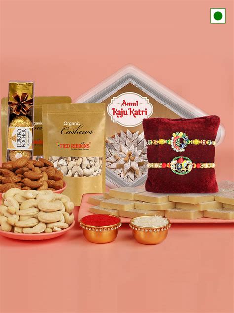 Buy | Designer (Set of 2) Rakhi with Kaju Katli, Almonds, Cashew and ...