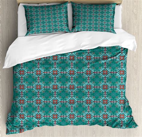 Vintage Duvet Cover Set, Traditional Vibrant Tile Pattern Abstract ...