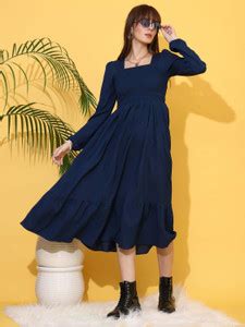 Honky Tonky Women Fit and Flare Dark Blue Below Knee Dress - Buy Honky ...