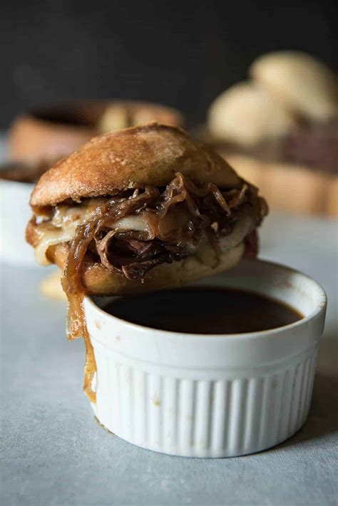 French Dip Sandwiches with Caramelized Onion Au Jus • The Crumby Kitchen