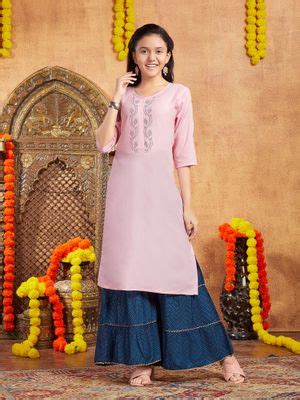 Buy Aarika Girls Pink Embellished Cotton Kurta (8-9 Years) Online