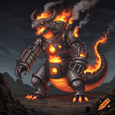 Demonic salamander with industrial inferno features and armor on Craiyon