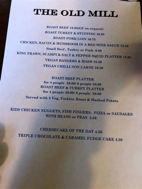 Menu at The Old Mill pub & bar, Barton-upon-Humber