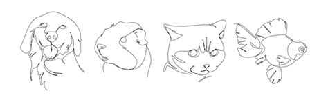 Set of pets in one line drawing style Bird dog cat and rabbit Editable ...