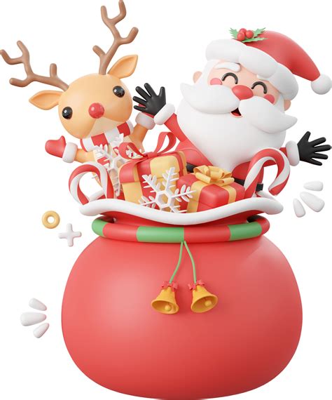 Cute Santa Claus and reindeer with Christmas gift bag, Christmas theme ...