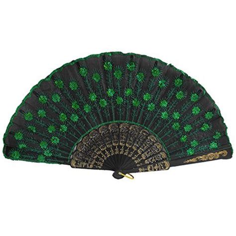 Alcoa PrimeChinese Japanese Flower Fabric Folding Dancing Fan Green ...