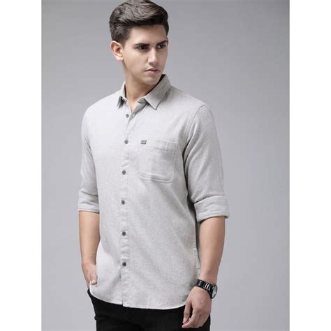 Buy The Bear House Men Grey Slim Fit Solid Flannel Cotton Casual Shirt ...