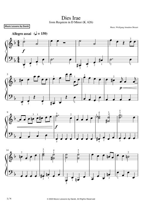Dies Irae (EASY PIANO) from Requiem in D Minor (K. 626) [Wolfgang ...