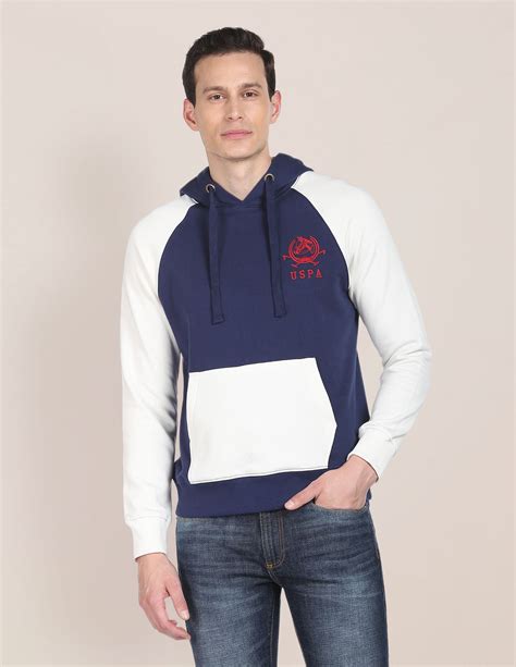 Men Navy Colour Block Hooded Sweatshirt – U.S. Polo Assn. India