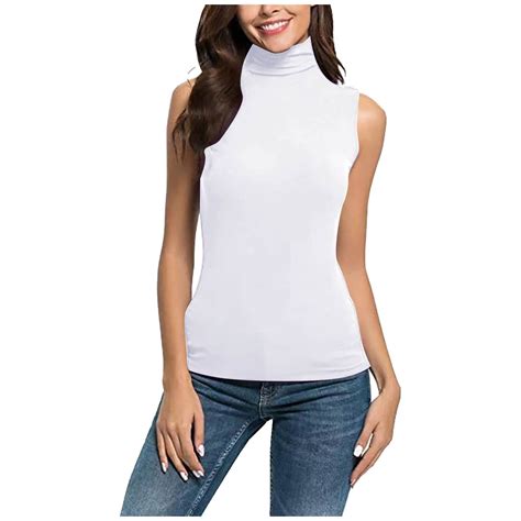 FAVIPT Sleeveless Mock Turtleneck Women Soft Tank Tops Solid Color Slim ...