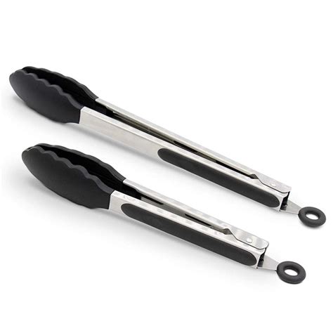 Stainless Steel Kitchen Tongs, 2 Pieces, Lockable Metal Non-slip Handle ...