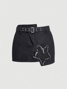 SHEIN ICON Plus Size Denim Street Style Sexy Mini Skirt, Dark Grey ...