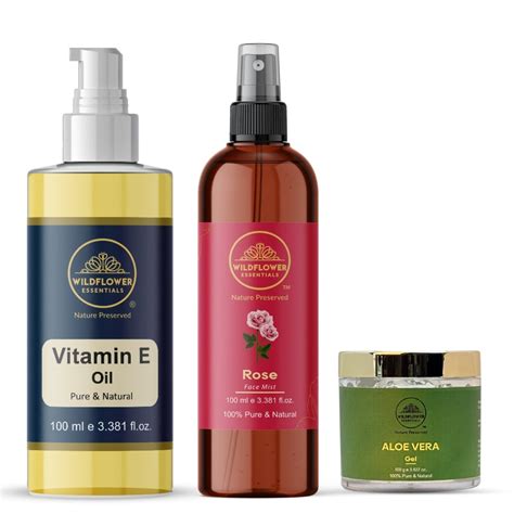 Wildflower Essentials Vitamin E 100ml + Rosewater 100ml + Aloe Vera Gel ...