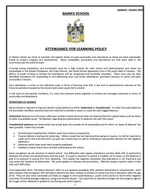 Fillable Online baines lancs sch ATTENDANCE FOR LEARNING POLICY Fax ...