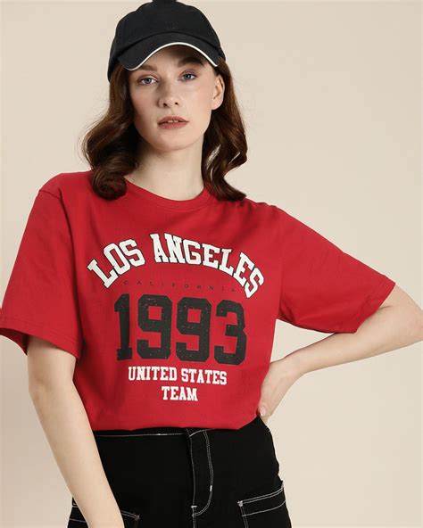 Buy Women's Red Los Angeles Typography Oversized T-shirt Online in ...
