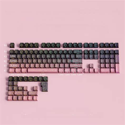 Topographic Black Pink Line Crack Gradient Side Backlit Cherry PBT Key ...