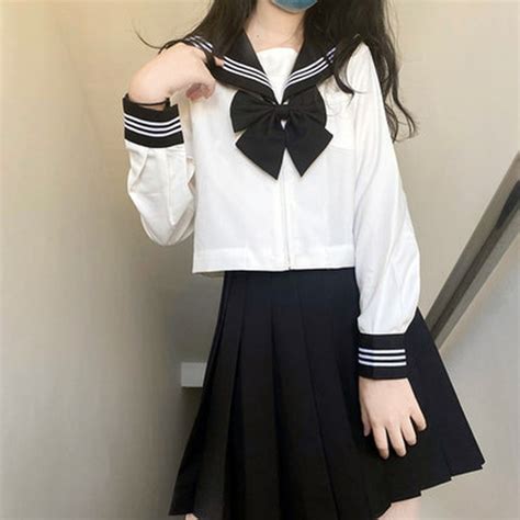 天使と悪魔 セーラー服 上下セット 3本ライン 長袖 ロング プリーツスカート JK制服 かわいい カジュアル 原宿系 地雷系 オルチャン ...