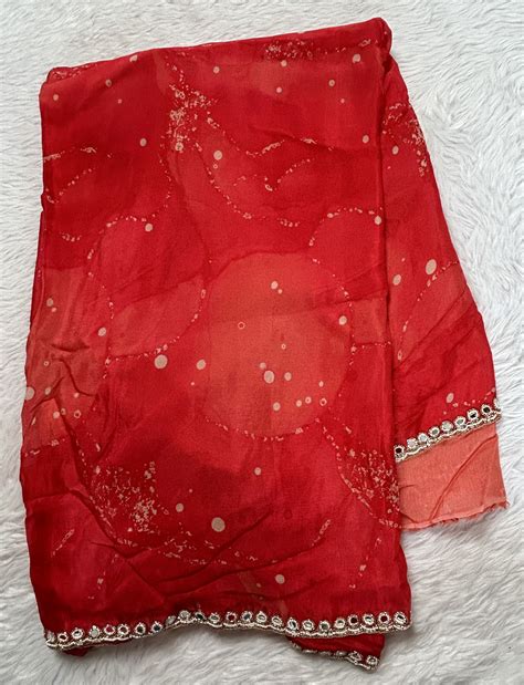 Chiffon Designer Saree Red Color with a Hand Embroidery Border ...