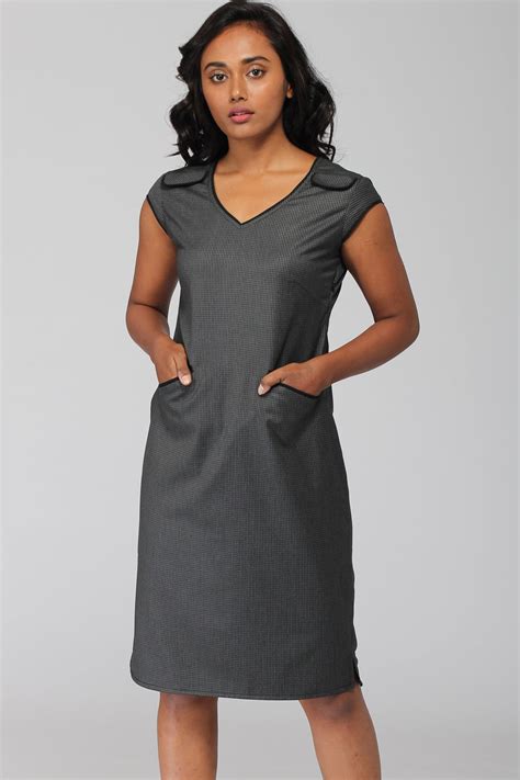 Grey Herringbone Shift Dress | Intermod Workwear