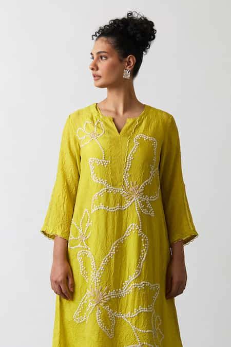 Buy Yellow Viscose, Silk, Modal, Satin Sequins, Embroidered A-line ...
