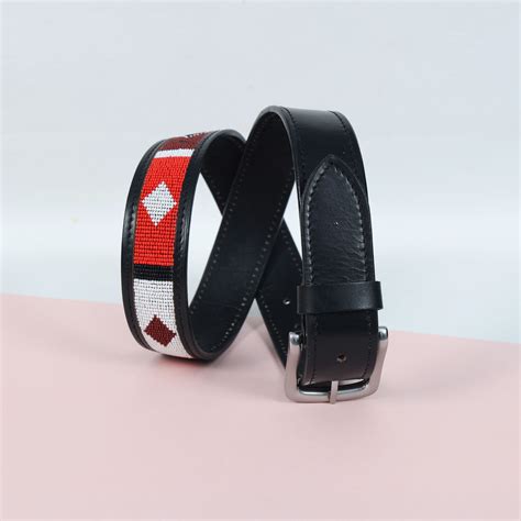 Gaucho Red Diamond Beaded Leather Belt – Handcrafted Western-Style Bel ...