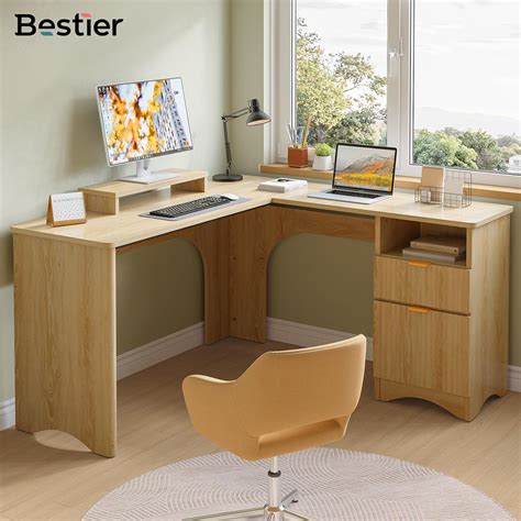 Bestier L Shaped Desk with File Drawer, 55.7 x 55 India | Ubuy