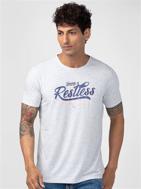 Spykar Men Ash Melange Cotton Regular Fit Half Sleeve Printed T-Shirt ...