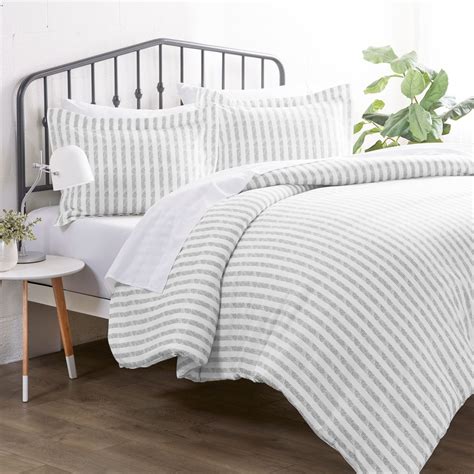 Noble Linens 3 Piece Rugged Stripes Duvet Cover Set, King/Calking Light ...