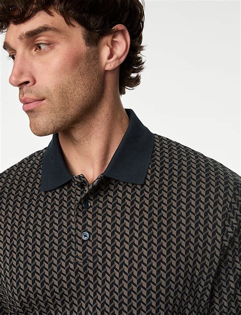 Buy Pure Cotton Geometric Print Polo Shirt at Marks & Spencer