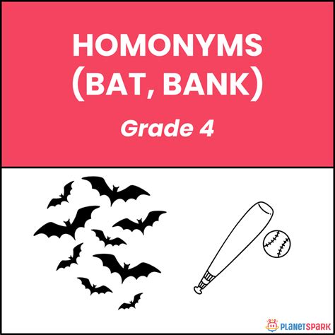 Class 4 Homonyms Bat and Bank Grammar Worksheet | PlanetSpark