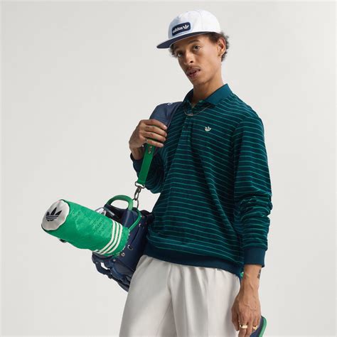 adidas Originals Velour Long Sleeve Polo - Blue | Free Shipping with ...