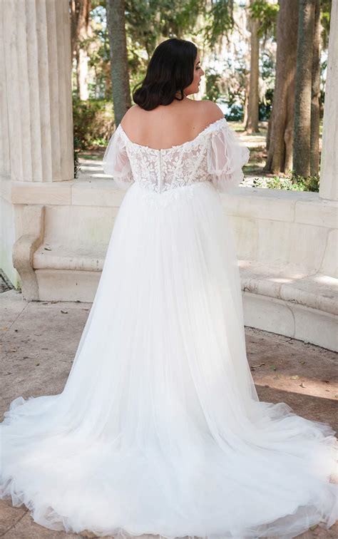 7573+ | Stella York | Plus size | BOHO A-LINE WEDDING DRESS WITH LACE AND TULLE OFF-THE-SHOULDER ...