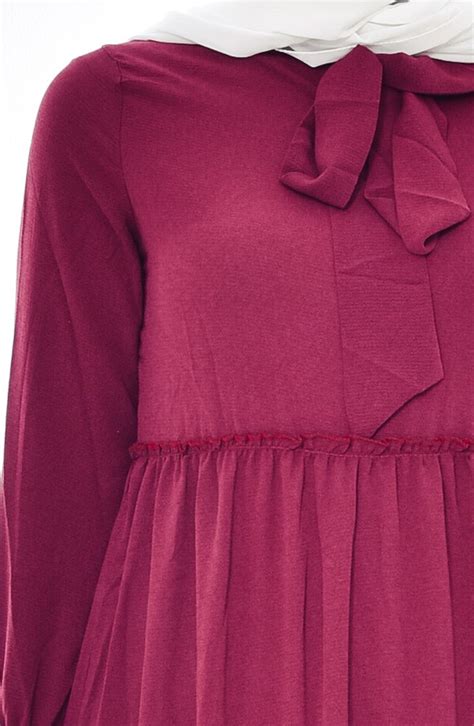 Kravat Yaka Elbise 4914-08 Bordo | Sefamerve