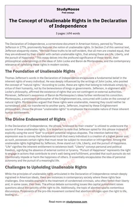 The Concept of Unalienable Rights in the Declaration of Independence ...