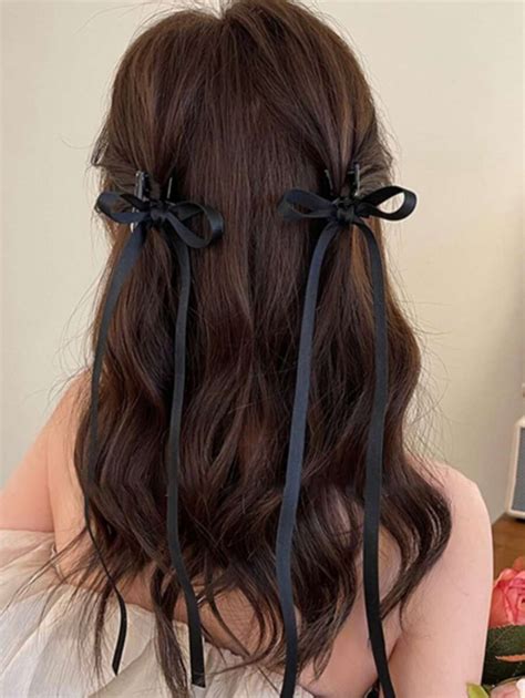 2pcs/Set Women's Ribbon Bowknot Hair Claw Clip With Long Streamer ...