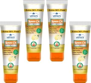 VETONI SKIN LIGHTENING & BRITENING LEMON FACEWASH (pack of 4)|260ml ...