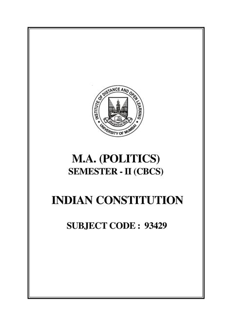MA Politics SEM 2 Indian Constitution - SUBJECT CODE : 93429 INDIAN ...