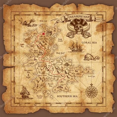 Vector Pirate Treasure Map Stock Vector Image by ©pingebat #105262070