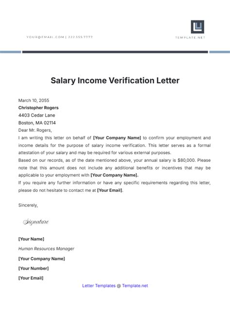 Free Salary Income Verification Letter Template to Edit Online