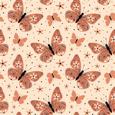 Butterflies pattern, seamless background. Boho styled moths with floral ...