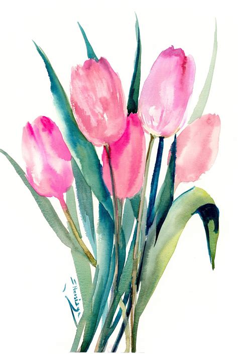 Tulips original large watercolor painting Soft pink tulips | Etsy ...