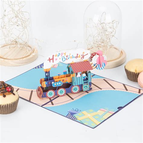 Buy Pop Up Card Happy Birthday Train, Funny Handmade 3D Greeting Bday ...