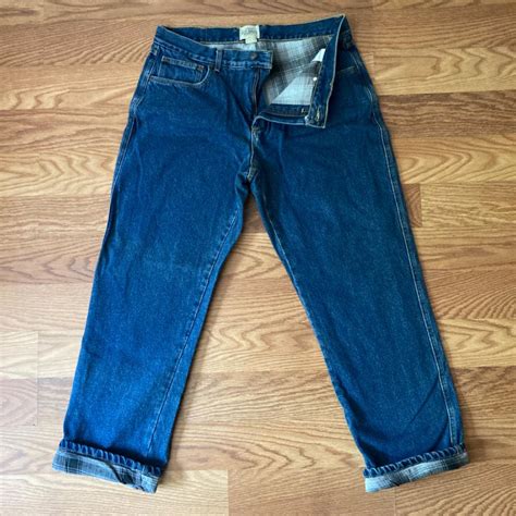 Vintage Y2K Flannel Lined Blue Jeans | in a dark... | Depop