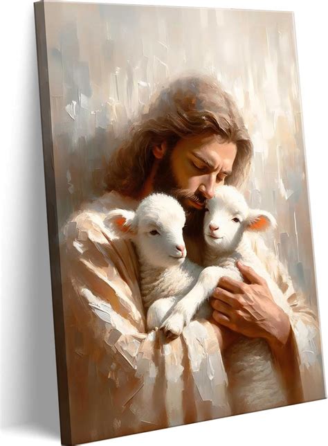 Amazon.com: Jesus and Lambs Canvas Wall Art Jesus Christ The Good Shepherd Wall Decor Picture ...