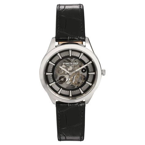 Buy Online Kenneth Cole Quartz Analog Silver Dial Leather Strap Watch ...