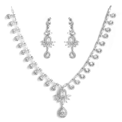 Rhodium-Plated with Silver-Tone & White American Diamond Studded Jewel